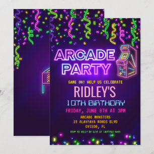 Invitation d'anniversaire fête d'arcade