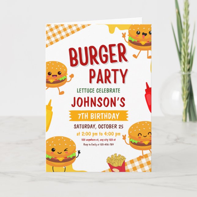 Invitation d'anniversaire Fête de Burger, BBQ de j (Devant)