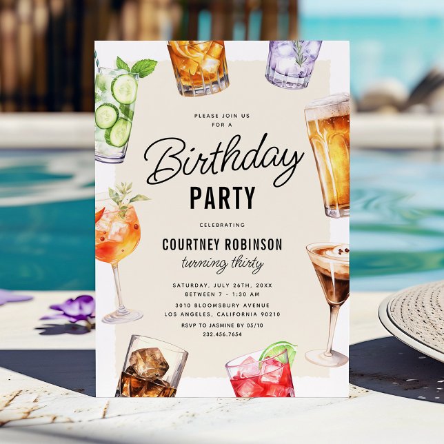 Invitation d'anniversaire Fête de cocktails à l'aq (Créateur téléchargé)