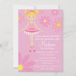 Invitation d'anniversaire fête de danse Rose Balle