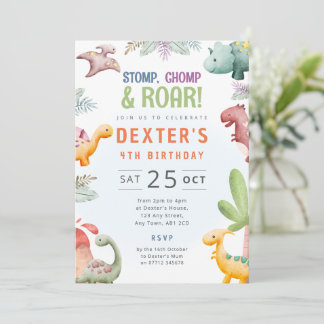 Invitation d'anniversaire fête de dinosaures amusa