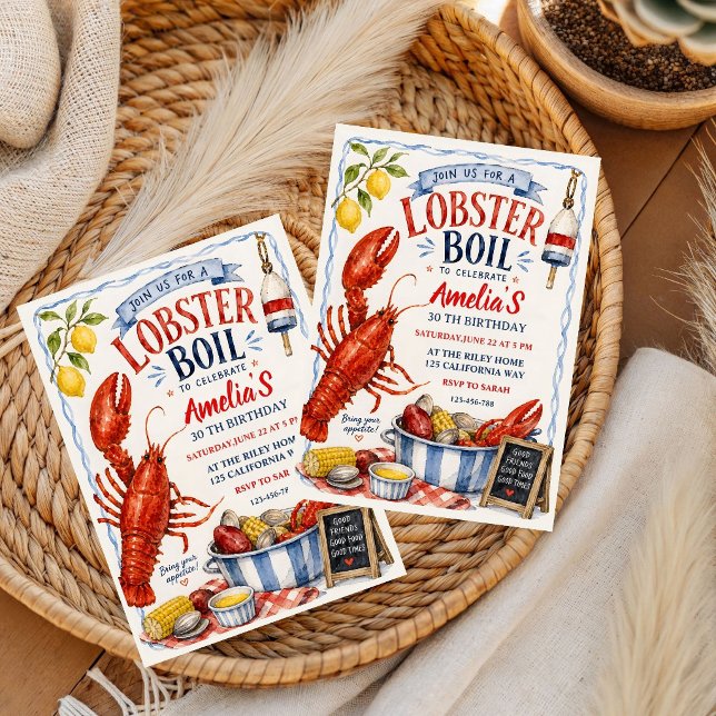 Invitation d'anniversaire Fête de homard à l'aquar (Créateur téléchargé)