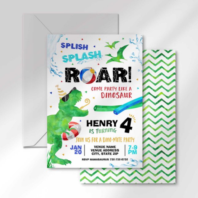 Invitation d'anniversaire Fête de piscine aux dino (Créateur téléchargé)