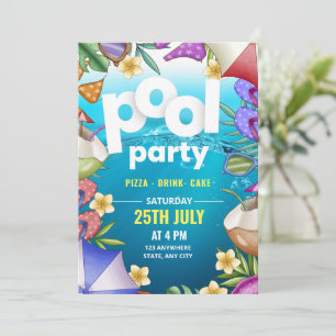 Invitation d'anniversaire Fête de Piscine, Fête d'