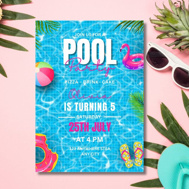 Invitation d'anniversaire Fête de Piscine, Fête d' (Créateur téléchargé)
