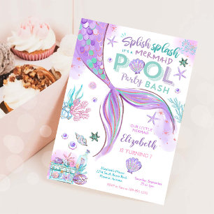 Invitation d'anniversaire Fête de piscine sirène