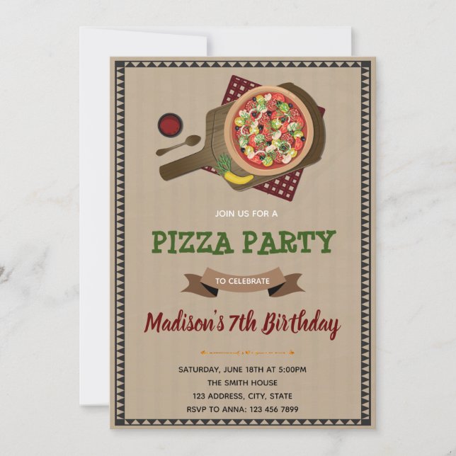 Invitation d'anniversaire fête de pizza (Devant)