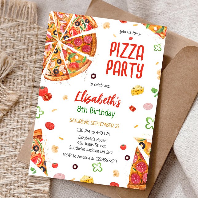 Invitation d'anniversaire fête de pizza (Créateur téléchargé)