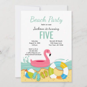 Invitation d'anniversaire Fête de plage au flamant