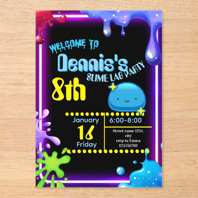 Invitation d'anniversaire Fête de slime qui coule  (Recto)