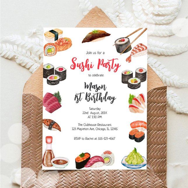 Invitation d'anniversaire fête de sushi (Créateur téléchargé)
