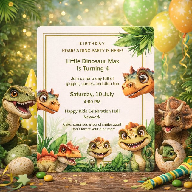 Invitation d'anniversaire Fête d'enfants Dinosaure (Dinosaur Birthday Invitation for Kids | Cute Dino Party Invite for Boys & Girls |)
