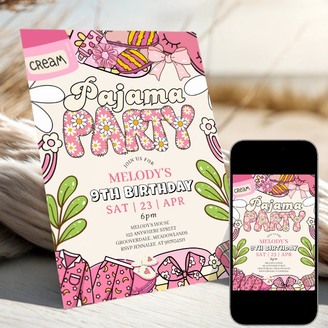 Invitation d'anniversaire Fête en pyjama Marguerit (Créateur téléchargé)
