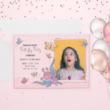 Invitation d'anniversaire fête papillon coloré