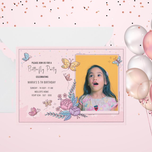Invitation d'anniversaire fête papillon coloré  (Créateur téléchargé)