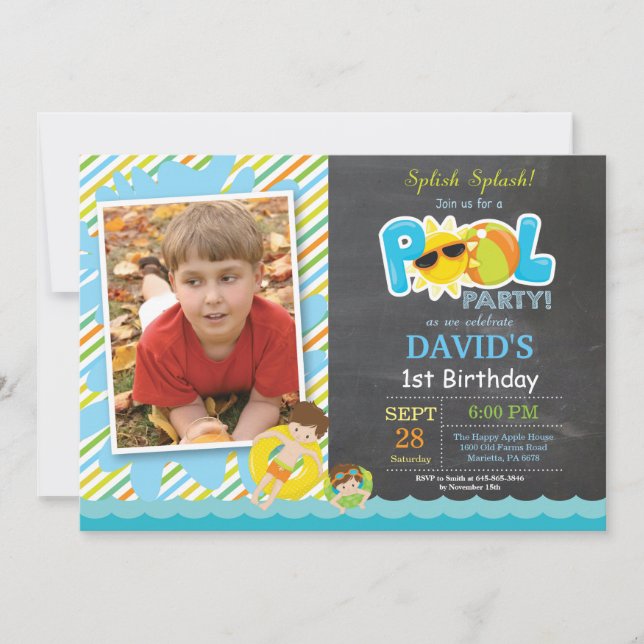 Invitation d'anniversaire Fête Piscine Splash Spla (Devant)