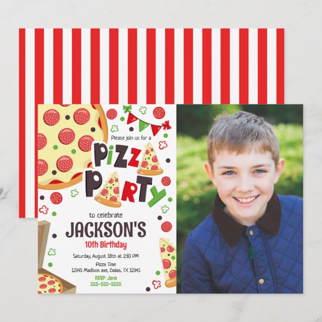 Invitation d'anniversaire fête pizza enfants fête  (Devant / Derrière)