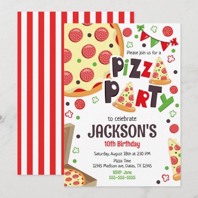 Invitation d'anniversaire fête pizza enfants fête  (Devant / Derrière)