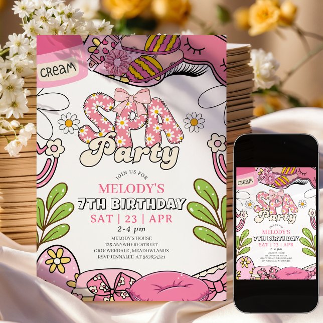 Invitation d'anniversaire fête rétro Daisy Spa (Créateur téléchargé)