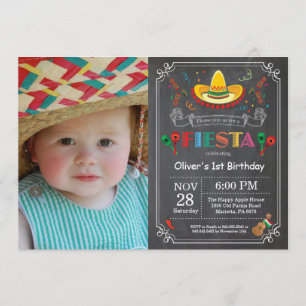 Invitation d'anniversaire Fiesta Chalkboard mexica