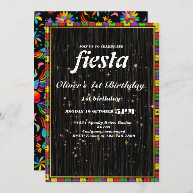 Invitation d'anniversaire Fiesta Chalkboard mexica (Devant / Derrière)