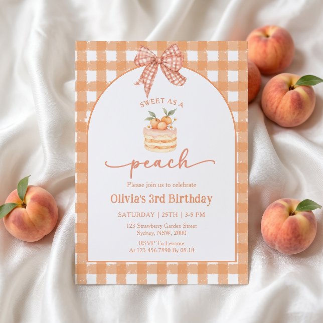 Invitation d'anniversaire fille à ruban gingham pê (Créateur téléchargé)