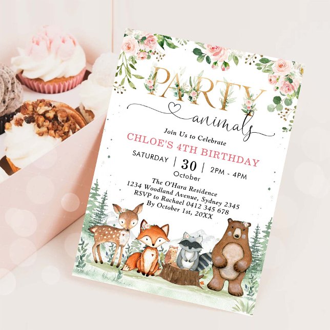 Invitation d'anniversaire fille Animaux de Fête Bo (Créateur téléchargé)