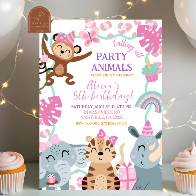 Invitation d'anniversaire fille animaux safari ros (Créateur téléchargé)