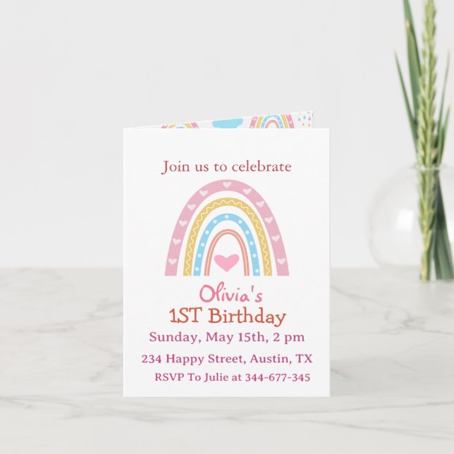 Invitation d'anniversaire fille Arc-en-ciel Bohème (Devant)