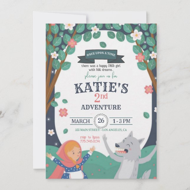 Invitation d'anniversaire Fille au loup (Devant)