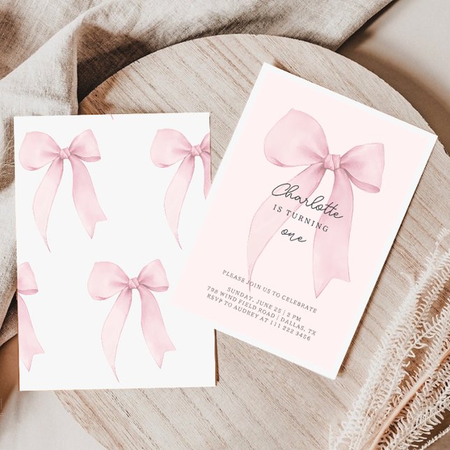 Invitation d'anniversaire fille au noeud coquet ro (Créateur téléchargé)
