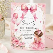 Invitation d'anniversaire fille au ruban rose aqua