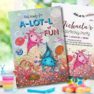 Invitation d'anniversaire Fille Axolotl Aquarelle
