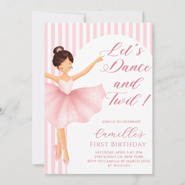 Invitation d'anniversaire Fille Ballerine Rose (Devant)