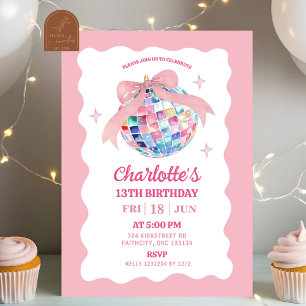 Invitation d'anniversaire Fille Boule Disco Coquet