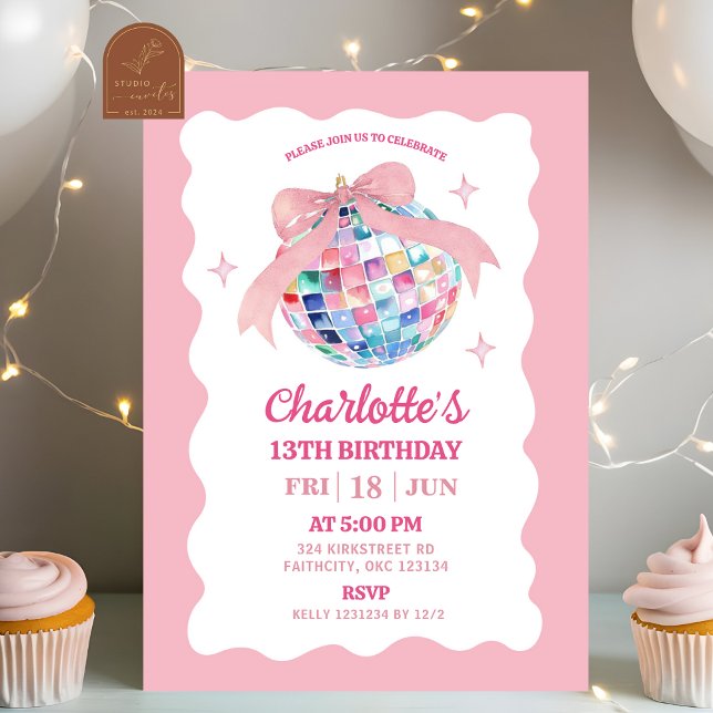Invitation d'anniversaire Fille Boule Disco Coquet (Créateur téléchargé)