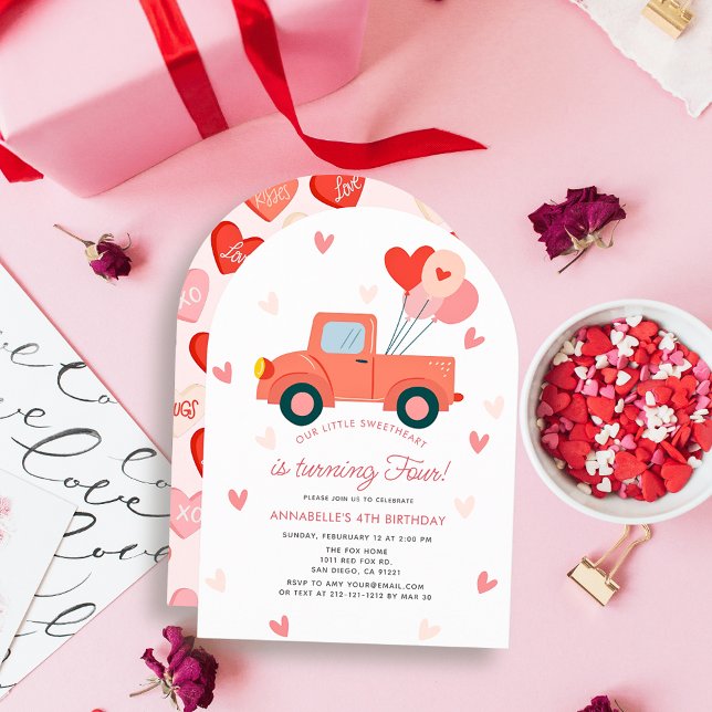 Invitation d'anniversaire Fille Camion Rose Ballon (Créateur téléchargé)