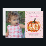 Invitation d'anniversaire Fille Citrouille Automne<br><div class="desc">Invitation d'anniversaire Fille Automne Citrouille avec photo personnalisée. Invitation de fête d'anniversaire d'automne. Fête d'anniversaire de fille. Paillettes dorées. Confettis dorés. Rose, orange et or. Invitation pour 1er premier anniversaire. 1er 2e 3e 4e 5e 6e 7e 8e 9e 10e, Tous âges. Pour une personnalisation plus poussée, veuillez cliquer sur le...</div>