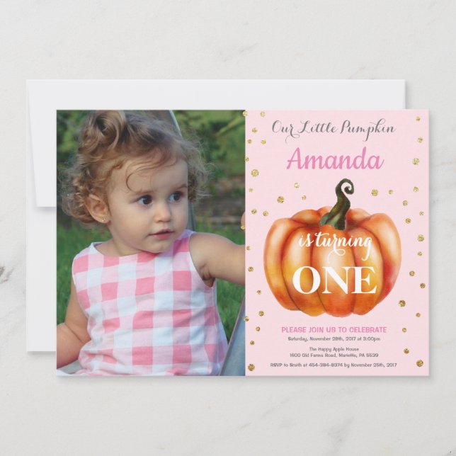 Invitation d'anniversaire Fille Citrouille Automne (Devant)