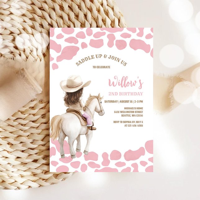 Invitation d'anniversaire fille cowboy rose (Créateur téléchargé)