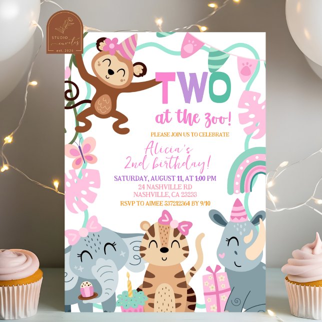 Invitation d'anniversaire FILLE DEUX au ZOO (Créateur téléchargé)