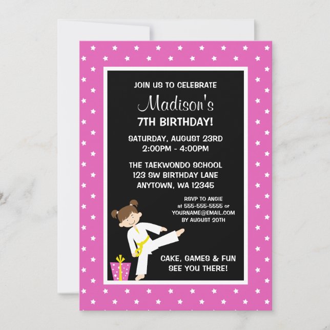 Invitation d'anniversaire Fille Étoiles Roses Taek (Devant)