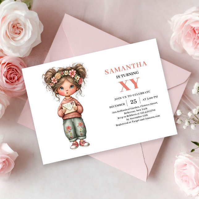Invitation d'anniversaire Fille Fée Magique Floral (Magical Fairy Girl Birthday Pastel Floral invitation)