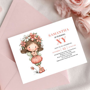 Invitation d'anniversaire Fille Fée Mignonne Flora