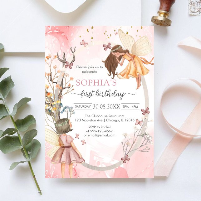 Invitation d'anniversaire fille fée papillon rose (Créateur téléchargé)