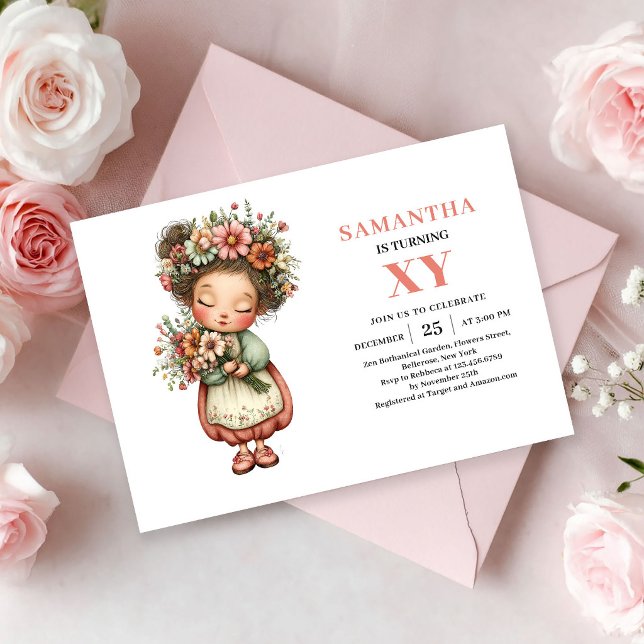 Invitation d'anniversaire fille fée pastel rose ca (Fairy Girl Birthday Whimsical Pastel Pink invitation)