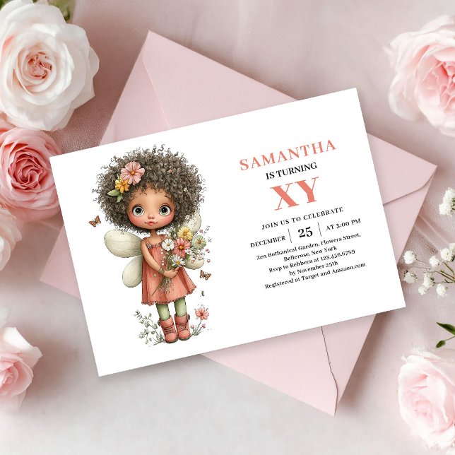 Invitation d'anniversaire fille fée pastel rose ca (Fairy Girl Birthday Whimsical Pastel Pink invitation)