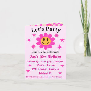 Invitation d'anniversaire Fille Fleur à Carreaux R