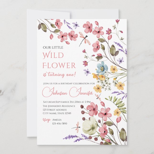 Invitation d'anniversaire Fille Fleur des champs a (Devant)