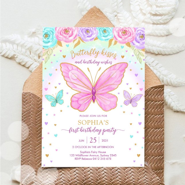 Invitation d'anniversaire fille florale papillon (Créateur téléchargé)